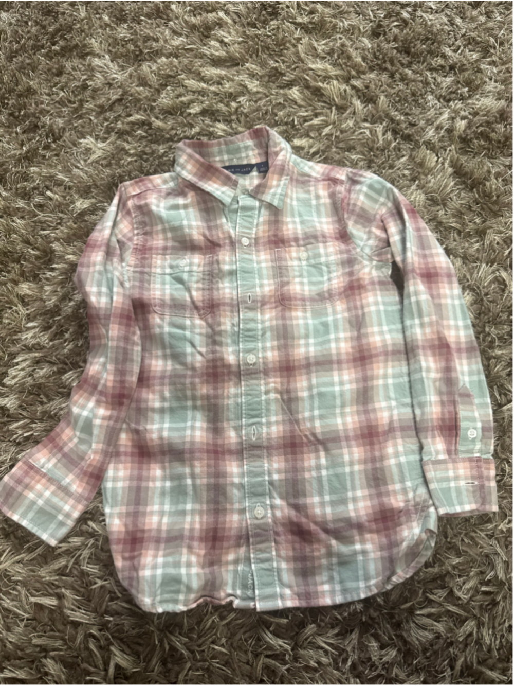 Girls Janie and Jack Plaid Button Down Shirt Size 6 Pink Green